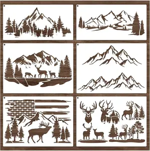 Mountain Stencils for Painting on Wood Burning Stencils and Patterns Reusable Nature Deer Tree Stencils for Crafts Canvas Furniture Wall Drawing Pattern Decorative (Mountain) yhslmh