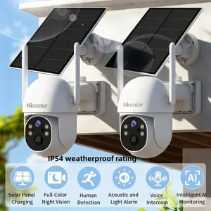 2PCS WiFi Security Cameras, Solar Powered with Large Capacity Battery, AI Detection, 3MP ，Sound-Light Alarm APP Pan/Tilt Control, IP54 Waterproof Dustproof, Color Night Vision,  Two-Way Audio, Encrypted Cloud Storage【Nkccnur】