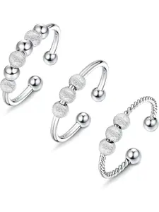 3 Pcs Anti Anxiety Ring Beads Fidget Ring for Women Bead Spinner Ring Stainless Steel Ring Open Adjustable Figit Ring Set Stress Relieving Ring with Beads Christmas Jewelry Gift Women Interlocked Stackable Rings