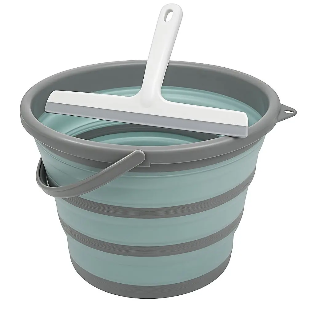 Collapsible 10L 2.6gal Bucket with Handle and Squeegee, Foldable Space-Saving Portable Storage Tub for Household, Outdoor Camping