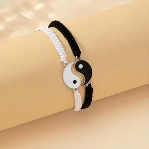 2pcs/Set Yin Yang Tai Chi Matching Bracelet Adjustable Cord Friendship Bracelets For BFF Relationship Boyfriend Girlfriend Gift