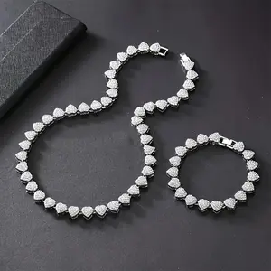 Heart Shaped Cuban Chain Necklace Set, Elegant Jewelry Set, Hip Hop Style Jewelry Gift for Valentine's Day Birthday Party Wear, Casual Alloy Necklaces for Teens, Fashion Jewelry Set