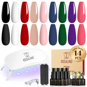 ROSALIND Mini Bottle Cutics Gel Nail Polish+3 Bottles of Functional Gel Base Matte Top Coat+UV Light Nail Dryer Set- Clear Cosmetic Nail Kit Manicure Tools Easy Apply DIY Gifts