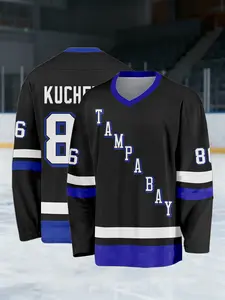 #86 Kuch Men's Hockey Jersey, Tampa Bay Letter Print Perfect for game and practice ice hockey shirts, soft and comfortable, vintage-inspired trend, blending athletic style with fashion. The perfect gift for hockey fans.