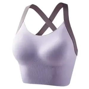 Crisscross Back Sports Bra for Women High Support Seamless Workout Bra with Removable Pads for Gym Fitness Everyday Womenswear