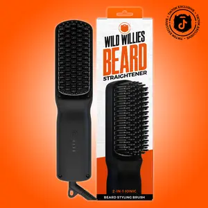 #1 Beard Straightener for Men | WILD WILLIES - 2-in-1 Heated Brush Straightening Comb, 3 temp. settings - Anti-Scalding & Ionic Tech no Frizz Comfort