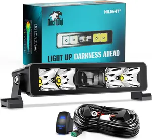 Nilight LED Light Bar 8inch 5LED Single Row Spot LED Fog Light Screw-Less Night Vision Off Road Lights w/ 18AWG Rocker Switch Wiring Harness Kit for Driving Light on Truck ATV UTV, Led Car Lights, 5Led Array