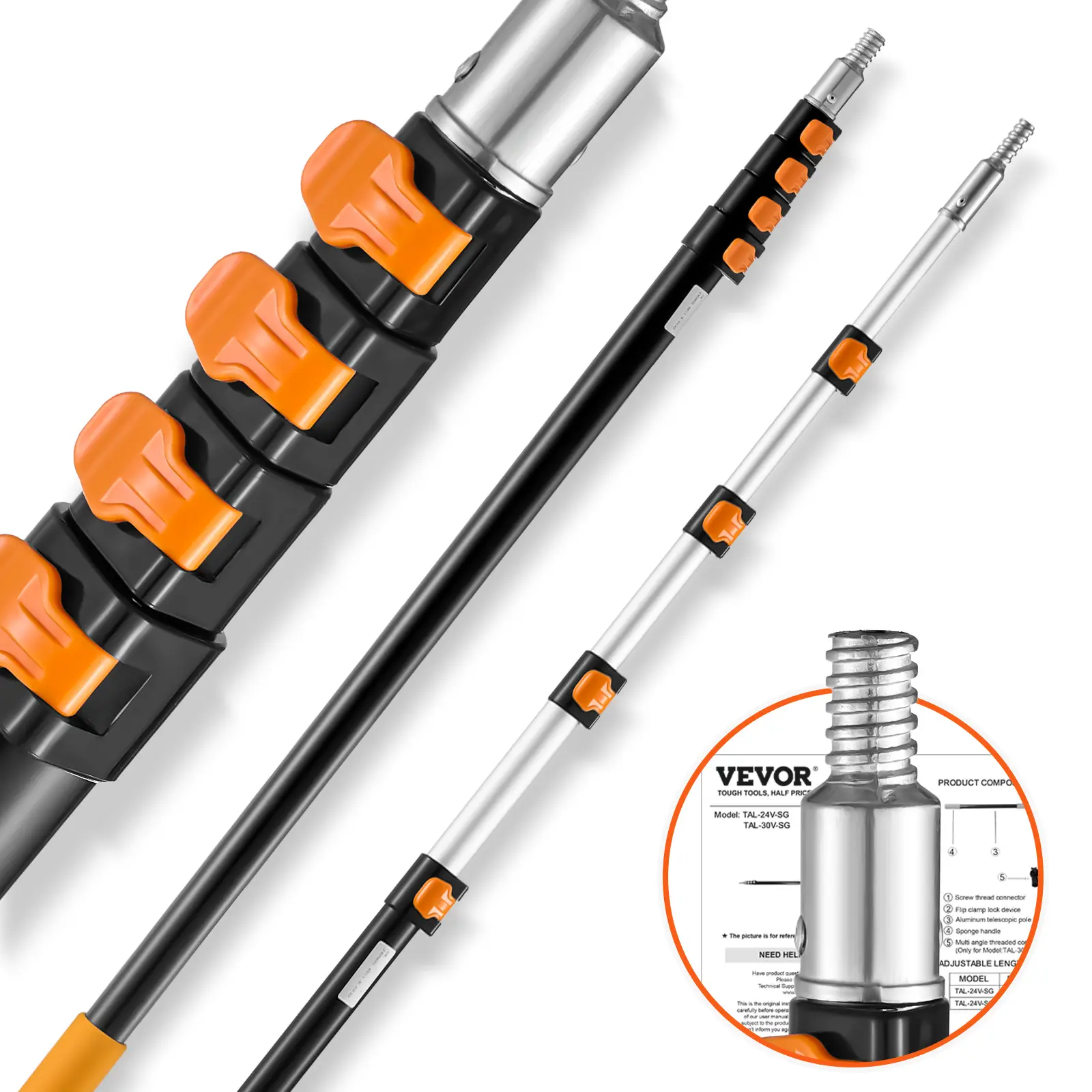 【DealsForYouDays】VEVOR Telescoping Pole, 6 to 24 FT Pole, Extension Multi-Purpose Pole, Sturdy Aluminum Alloy Paint Extendable Pole with Flip-Lock Design, Telescopic Pole for Painting, Dusting and Cleaning