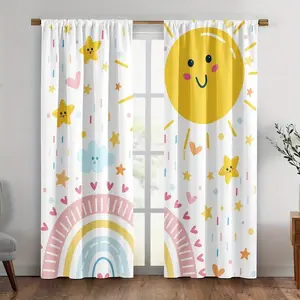 Cute Kids' Bedroom Drapes, Rod Pocket Design, Perfect for Playroom & Nursery Decor, Contemporary Style, Universal Setting, Window Curtain, Home Decoration Curtain