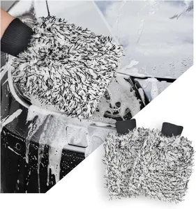 2 PCS Car Wash Mitt, 8"×10" Soft & Scratch-Free Premium Plush Microfiber Washing Glove, Machine Washable Lint Free Absorbent Detailing Wash Mitt, Universal Car Accessories (Gray)