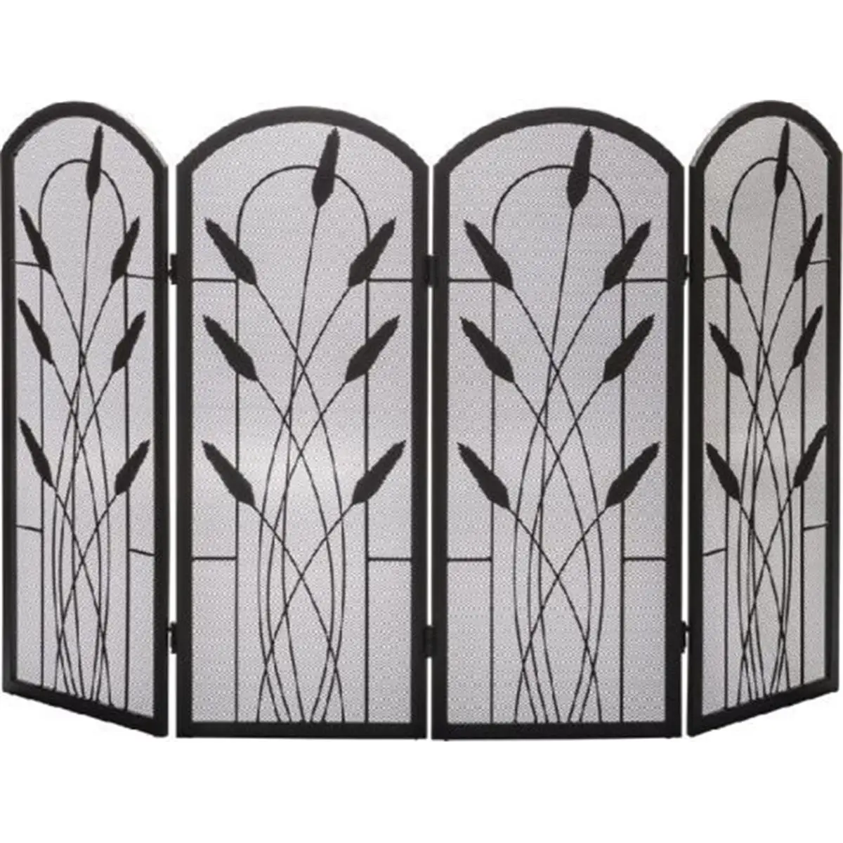 Cotton Tail Design 4-Fold Arched Fireplace Screen Spark Guard, 48x30-in Steel Frame Home Improvement Foldable Room Divider, Black, Assembly Required