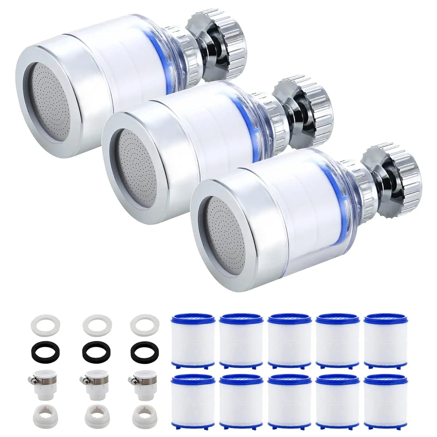 3 Pack Sink Filter Water Faucet, Universal 360 ° Rotating Bathroom Sink Filter, Kitchen Faucet Water Filter-Removes Chlorine Fluoride Heavy Metals Hard Water for Home Kitchen & Bathroom