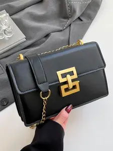 Women's Fashion Chain Strap Crossbody Bag, Simple Plain PU Leather Shoulder Bag for Daily Used, Casual Trendy Versatile High-quality Daily Commuting Bag