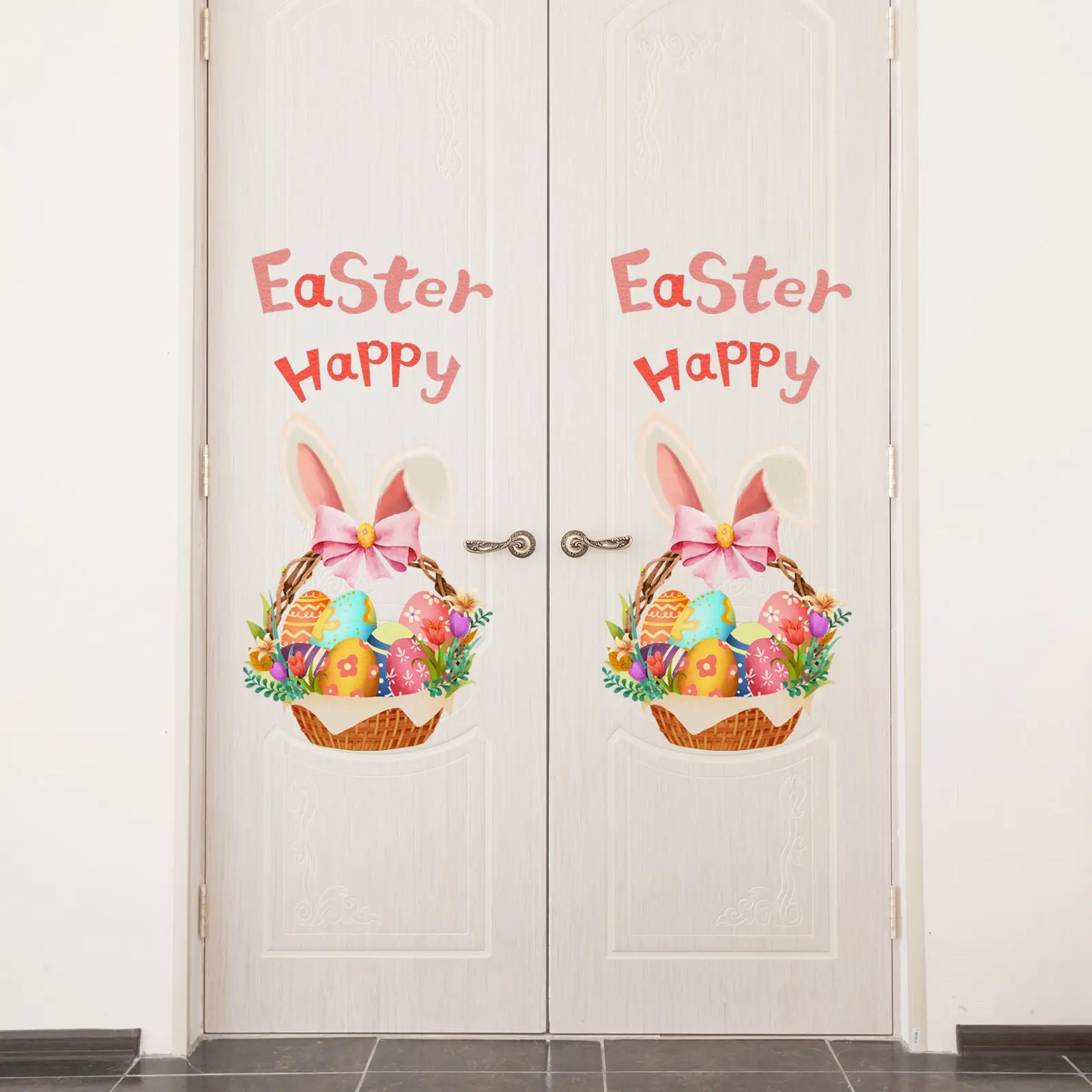 A set (30*40cm*2pcs) of 2D flat Easter egg flower baskets, spring HAPPY EASTER holiday atmosphere beautification decorations MS8382*2