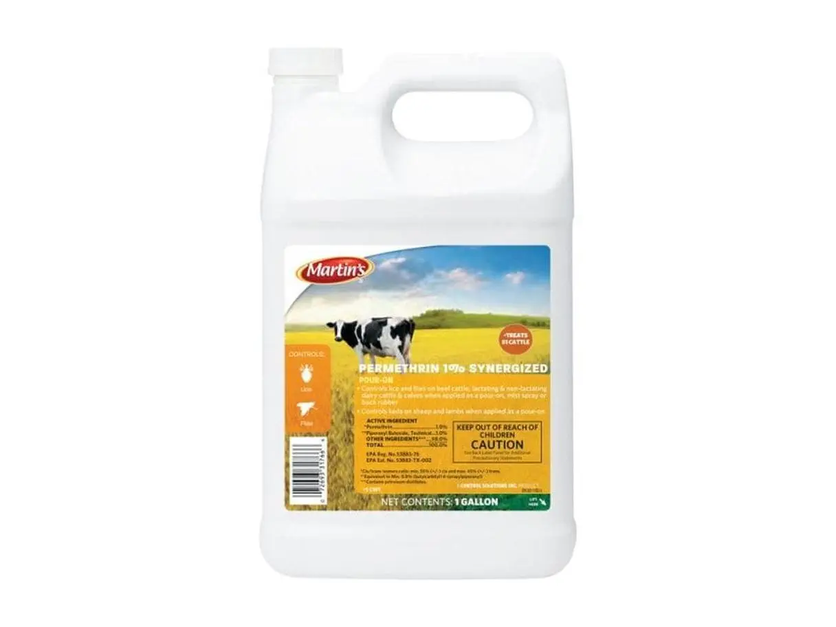 Martins 82031766 1% Permethrin PBO-Synergized Pour-On Insect Control, 1 Gal (7.6 lbs) - Back Rubber for Killing Lice, Horn Flies, Face Flies, 1 Gallon