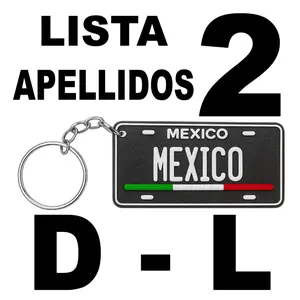 APELLIDOS D-L Llavero de Plastico de Mexico Personalizado Estilo Mini Placa o Matricula en 3D | Custom Last Names Keychain Mexican Mini License Plate Design | Llaveros Personalizados de Plastico PLA Plastic Keychains