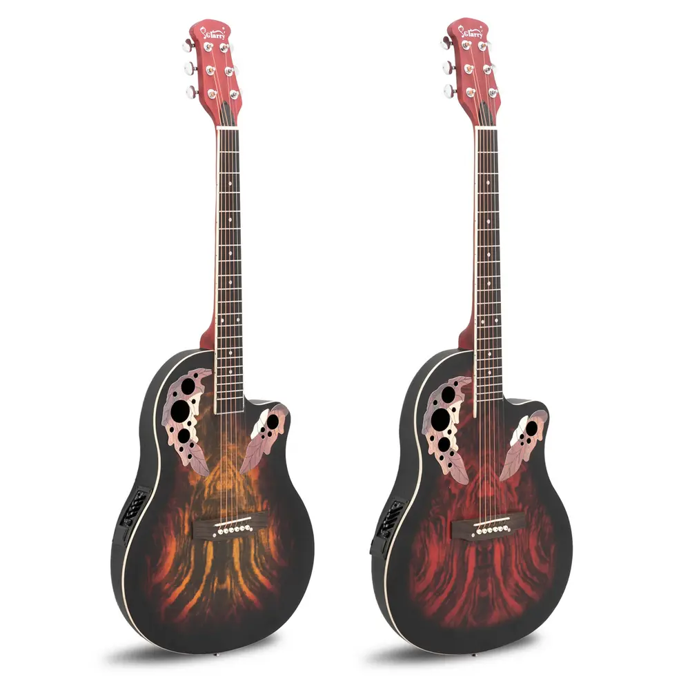 Glarry 41-Inch Full-Size Cutaway Acoustic Guitar - Spruce Top, Grape-Patterned Soundhole, Round Back, Sunset Color, Durable Wooden Musical Instrument for Music Enthusiasts
