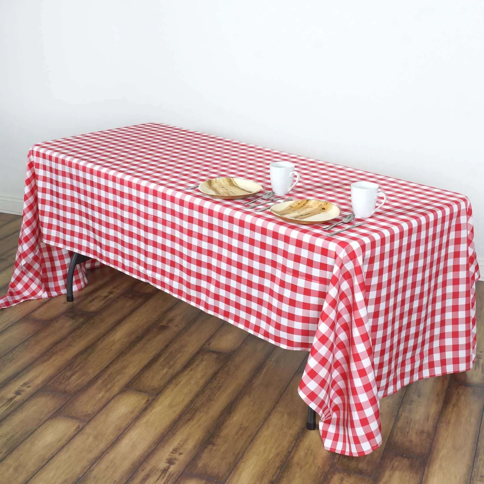 Polyester Rectangle Tablecloth 60"x102" White-Red Checkered Buffalo Plaid Table Covers, Indoor-Outdoor Decorative, Machine Washable for Gatherings, Birthday, Decor for Weddings, Outdoor Party Decorations