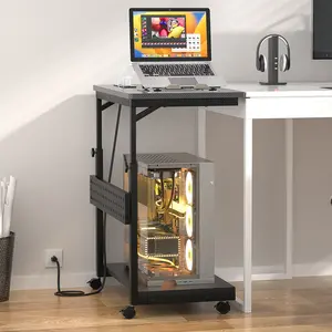 Movable Computer Extension Side Desk with Wheels and Charging Station,Mobile Bedside Table,Computer Tower Rack,CPU Holder, 23''-33'' H Adjustable