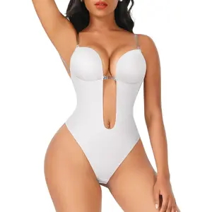 FeelinGirl Seamless Backless Built-in Bra Bodysuit with Open Crotch Comfortable Fabrics Womenswear Lady