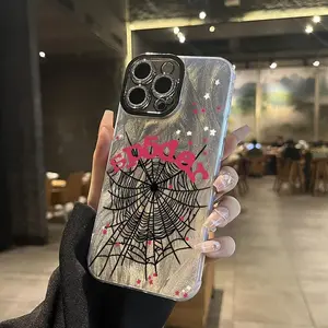 Black spider web pattern, phone case for iPhone 17 Air 16 Promax 15 Plus 14 13 12 11 Xsmax shockproof full camera protection durable slim silicone case phone case.QX484
