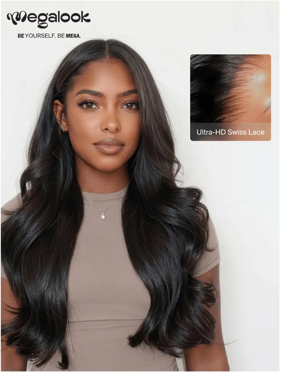 【HD Pro.2.0 Lace Wig Body Wave】 MEGALOOK 13x6 Front Wig With Natural Wavy Black Hair 100% Human Hair No Glue Needed 180%/250% Density With Pull Strings Beginner Friendly Pre-Trimmed Natural Hairline Full Ear To Ear(Live Exclusive)