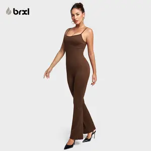 BRXL Flare Jumpsuits for Women Tummy Control Spaghetti Strap Yoga Jumpsuit Butt Lifting One Piece Jump Suit