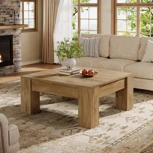 Tribesigns 39-Inch Farmhouse Coffee Table for Living Room, Rustic Wooden Square Table with Sturdy Legs, Easy Assembly