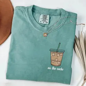 Comfort Colors On The Rocks Iced Coffee Shirt, Trendy Coffee Graphic T-Shirt, Weather Graphic Tee, Fall Coffee Gift, Coffee Lover Gift Women-Howard SF