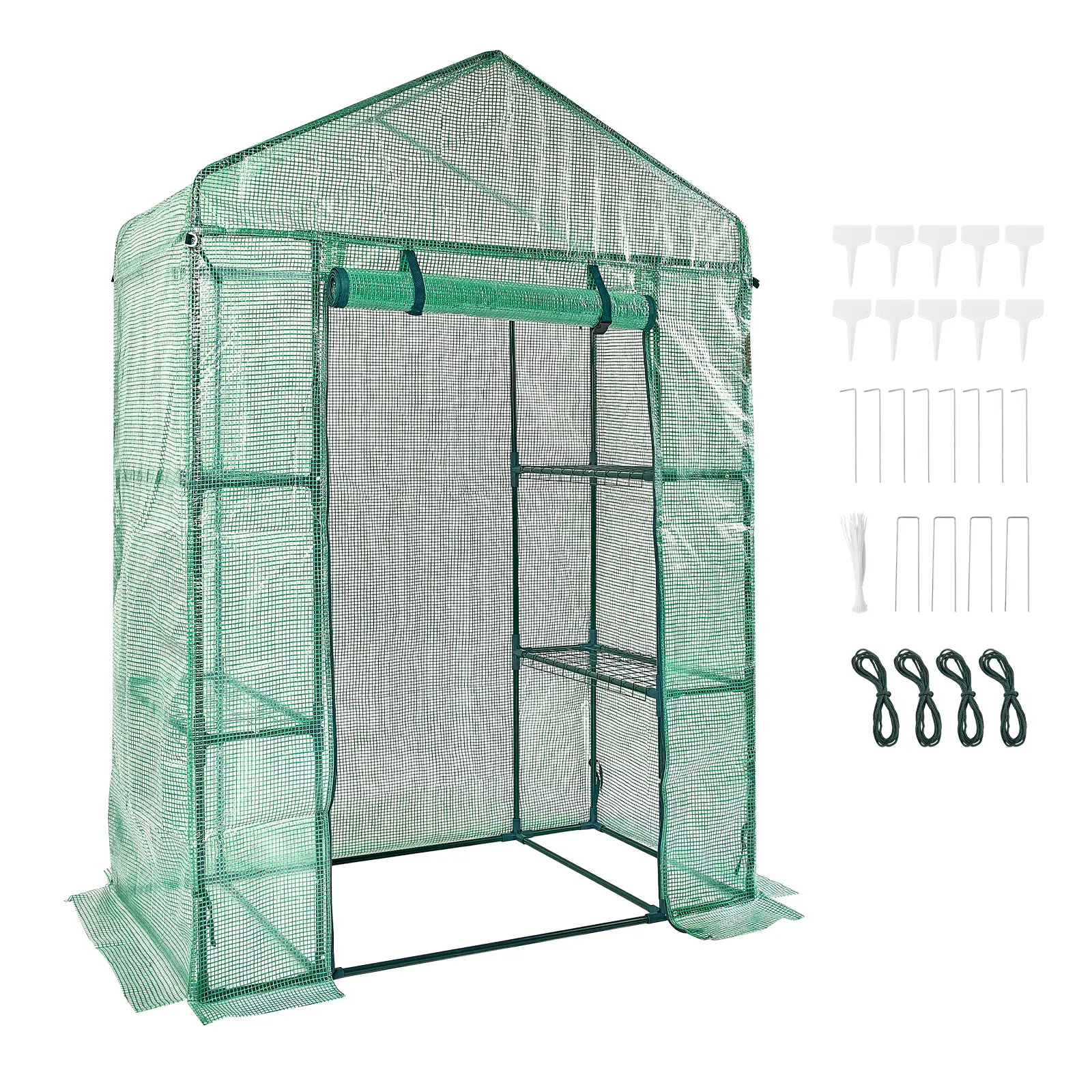 VEVOR Outdoor/Indoor Walk-in Garden Greenhouse, 4.6x2.4x6.7 ft, Heavy-Duty Tubes Steel Frame, High-Strength PE Sun Protection Cover, Shelving, Doors, Windows, Quick Setup, for Planting & Storage, Father's Day Gift, Zipper, Natural Light