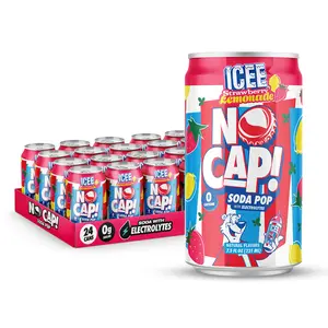 NO CAP! Next Gen Soda Pop Strawberry Lemonade with Electrolytes for Hydration, Zero Sugar, Zero Calories, Caffeine-Free Soda, Vegan & Gluten-Free, 7.5 oz Cans (24-Pack)