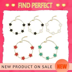 Gold Plated Adjustable 4 Leaf Clover Flower Bracelet