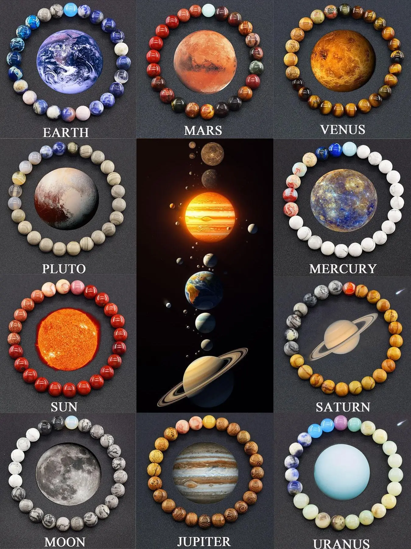 Solar System Themed Natural Crystal Stone Bracelet, Fashionable Bracelet for Women & Men, Trendy All-match & Exquisite Jewelry for Birthday Gift, Crystals Bracelets, Solstice Gemstone Bracelet, Beautiful Bracelets