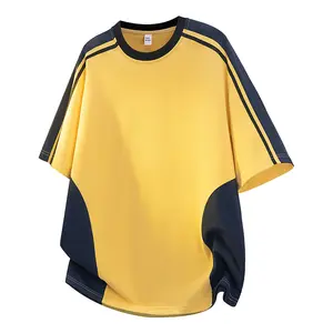 Men’s American retro high-street color-block striped short-sleeve T-shirt, new for summer, sporty patchwork design, couple style, versatile casual crew neck top #Summervibes