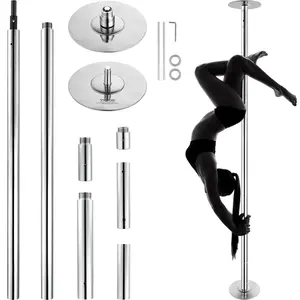 VEVOR Professional Dancing Pole, TikTokShopBlackFriday, Spinning Static Dancing Pole Kit, Portable Removable Pole, 45mm Heavy-Duty Stainless Steel Pole, Height Adjustable Fitness Pole, for Exercise Home Club Gym, Silver