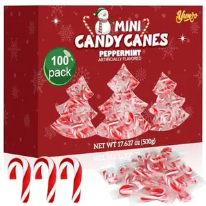 Christmas Mini Candy Canes Classic Red & White Peppermint Flavor for Holiday Family Indulgement - Small Candy Canes Individually Wrapped for Kids & Adults, Great Candy Cane Gift Set - 100 Pack