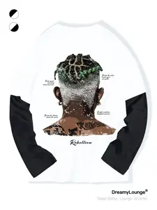 Stranger Things Hellfire Club Graphic Patchwork Long Sleeve Shirt, Casual Fitted Home Wear, Daily Wear for Men & Women