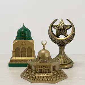 Exquisite Islamic landmark resin ornaments - Dome of the Rock, Green Dome of the Mosque and Crescent Moon figurines | Elegant home and office decorations and gifts that will bring you spiritual elegance and cultural richness.