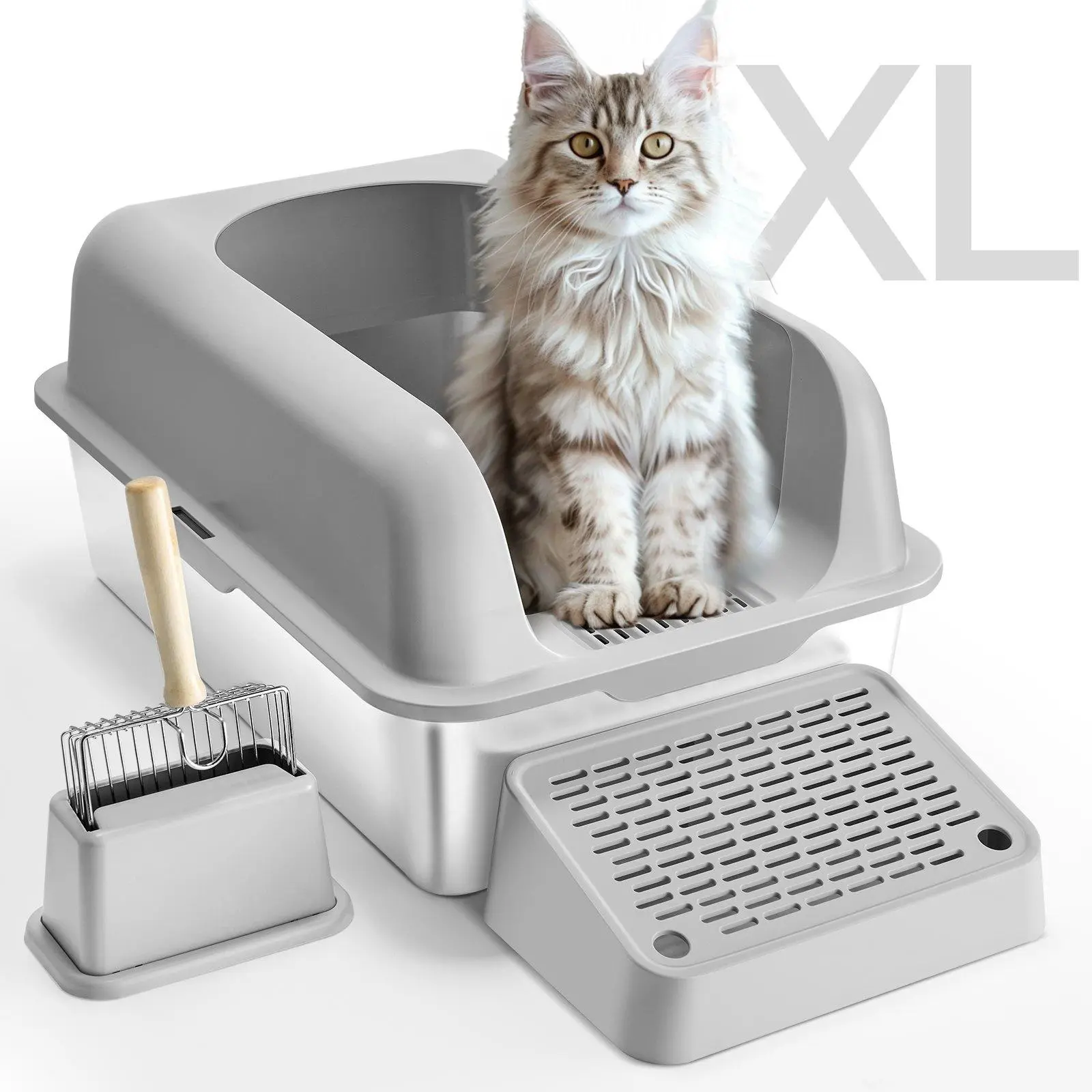 【SummerFinds】VEVOR Stainless Steel Cat Litter Box, 6.38 in High Walls Deep Base, Odor Control Design with Filtering Foot Board, Easy Cleaning