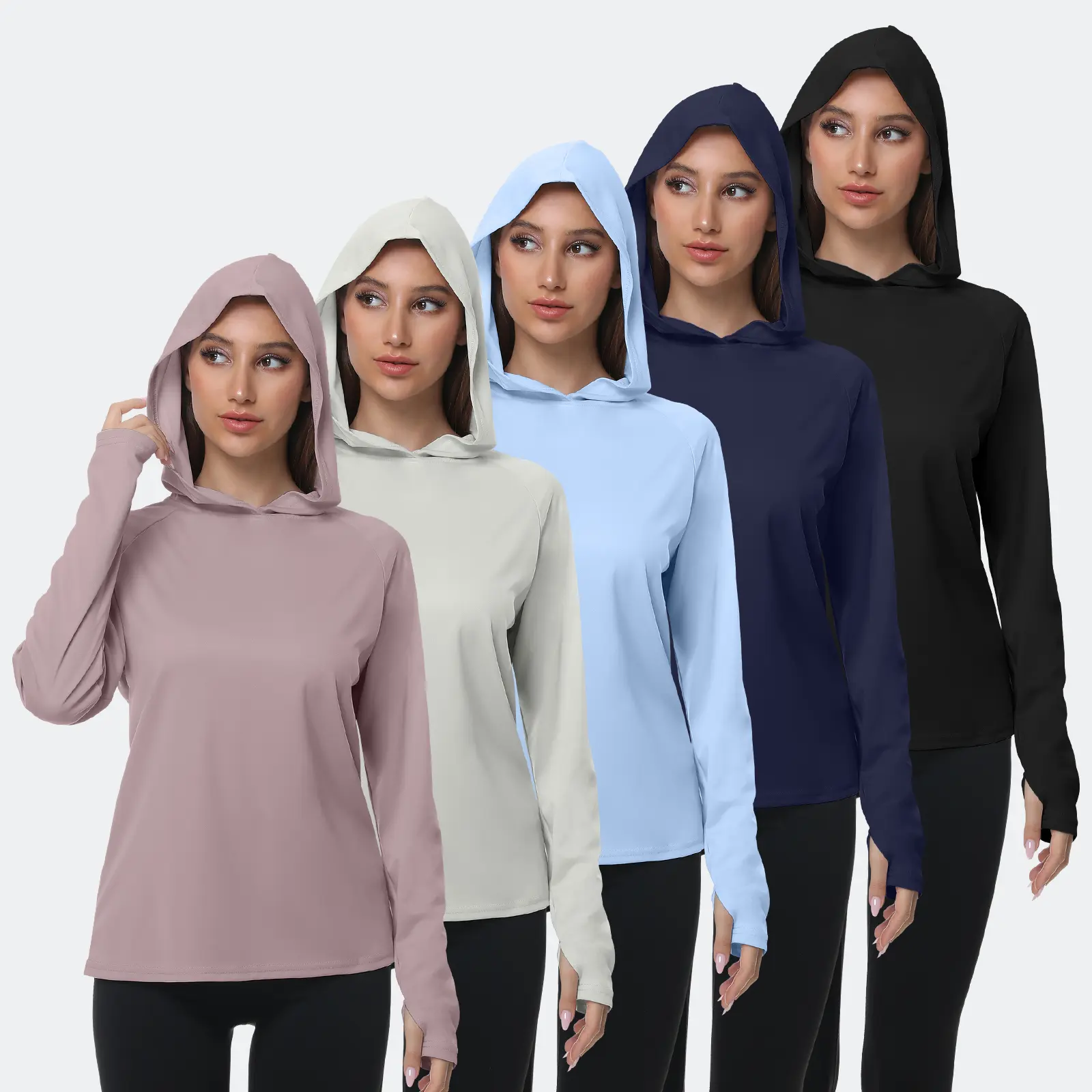 5 Packs Women's Sun Protection Hoodie UPF SPF Long Sleeve Hiking Fishing Athletic Shirts Lightweight Rash Guards,travel essentials,camping essentials