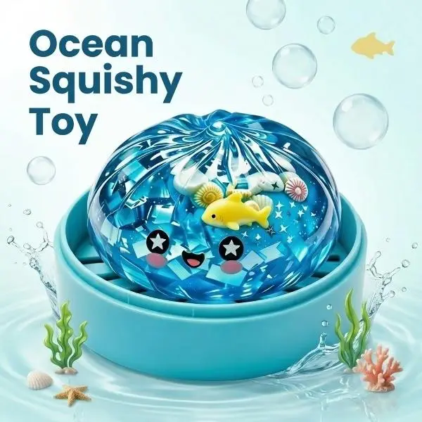 Viral Blue Transparent Ocean Jellyfish Squishy - ASMR Soft Gel-Filled Slow Rising Sensory Fidget Item with Cute Sea Animals, Kawaii Stress Relief Desk Pick for Kids, Birthday Gift Party Favor Classroom Prize Jelly Blocks