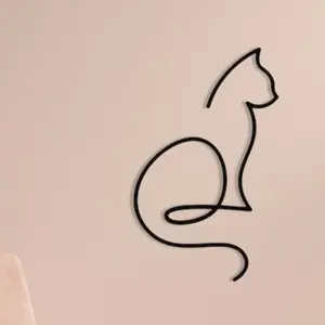 1 piece of modern minimalist Artistic black cat metal wall art - laser carved iron wire painting, elegant cat shaped contour, suitable for corridor, living room, and office decoration - including easy to install hardware
