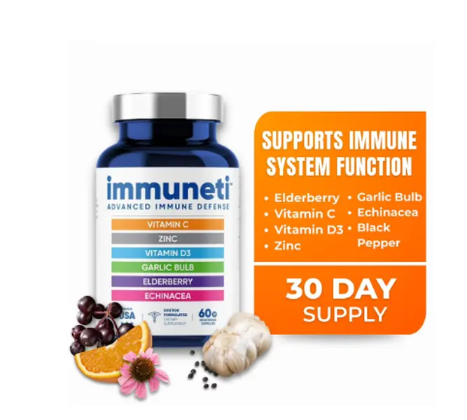 Immuneti - Advanced Immune Defense 6-in-1 - Vitamin C, Echinacea, Elderberry, Vitamin D, Zinc, Garlic Immune Supplement