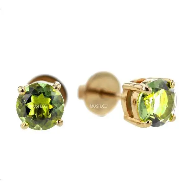 Moldavite Stud Earrings in Solid 14K Gold