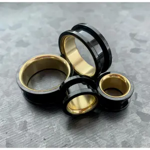 PAIR of Unique Black and Gold Interior Screw Fit Tunnels/Plugs - Gauges 2g (6mm) through 1" (25mm)