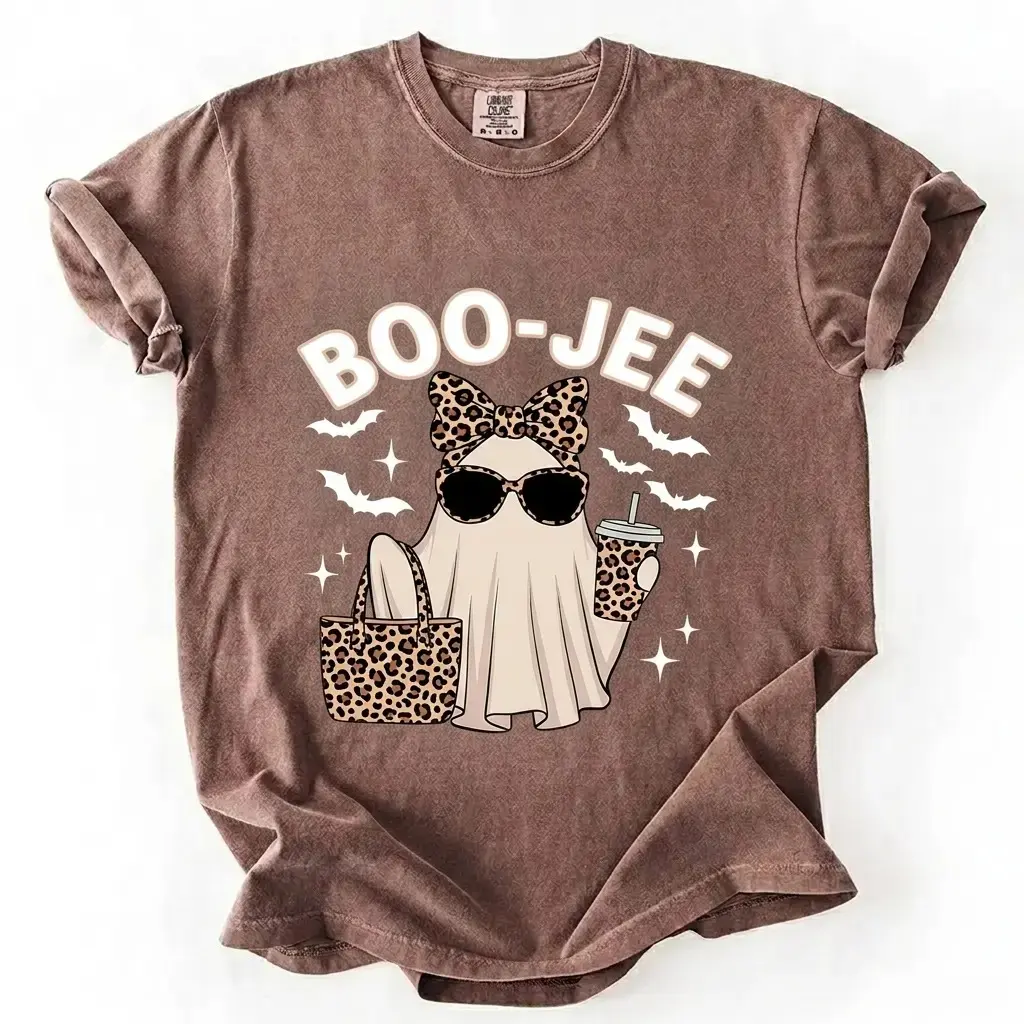Comfort Colors Boo-Jee Ghost Shirt, Leopard Ghost Tee, Funny Fall Shirt, Girly Halloween Boojee Tee, Apparel Made In The US - IronSoul Apparel