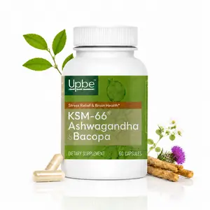 Upbe KSM-66 Ashwagandha + Bacopa + Milk Thistle Herbal Dietary Supplement, Premium Strength 3-in-1 Formula - Cortisol Support, Cognitive Function, Liver Health - 60 Capsules, Patented Extract, No Artificial Flavor