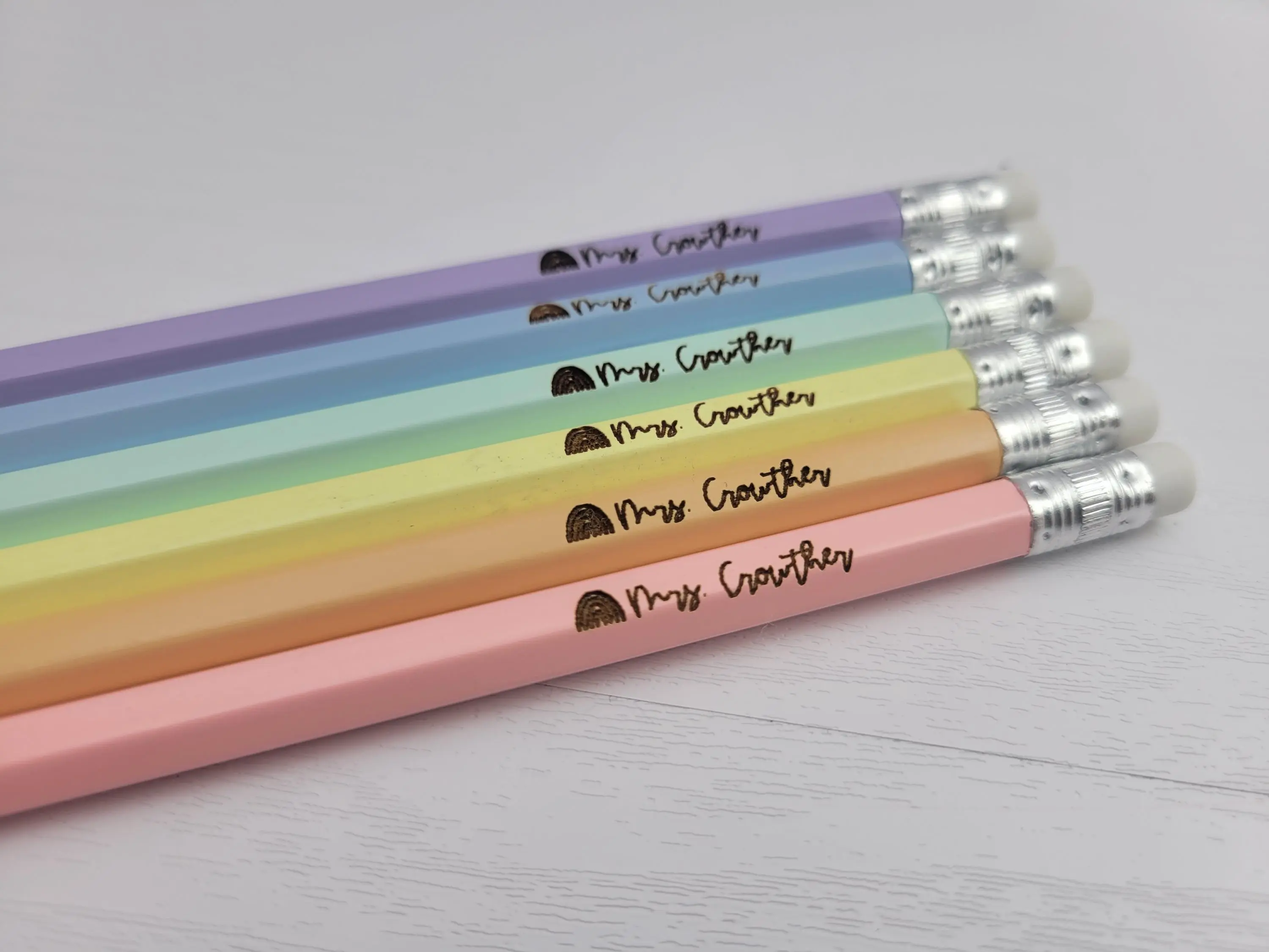 Pastel Rainbow Personalized Pencils for Back to School Supplies and Teacher Gift