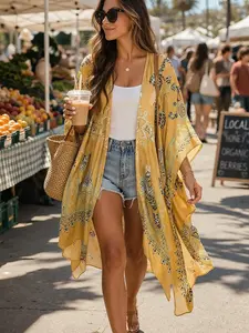 Women's Viscose Boho Festival Paisly Printed Shawl Kimono