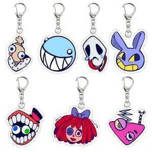 Cute Vibrant Circus Anime Character Acrylic Keychain Charm, Perfect for Bags and Backpacks, Lobster Clasp Design, Ideal Valentine's Gift, Key Charms